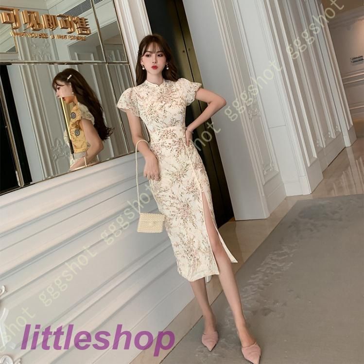 レディース ワンピース 改良チャイナドレス 夏 レトロ 中華風 刺繍 ドレス 半袖 チャイナドレス 着痩せ おしゃれ Aライン ショート 無地 白 レース チャイナ服3.12LY103 アイテム