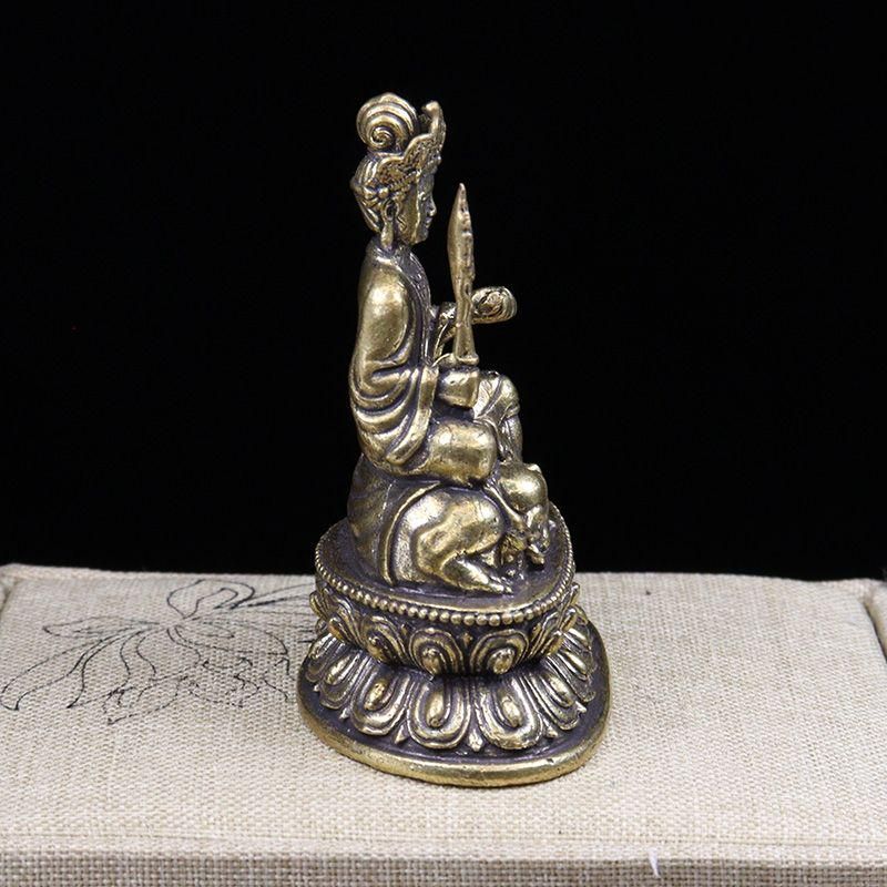 銅製 文殊菩薩仏  装飾品   工芸品 美術品 置物 ▽鴻▽ 銅製 金鍍 彩繪 文殊菩薩像 置物 古賞物 中国古玩 中国古