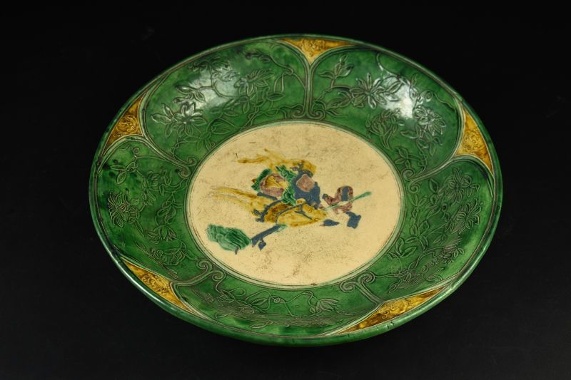 蔵A5497 古美術 源内焼 馬土人物図 大皿 34㎝ 江戸時代