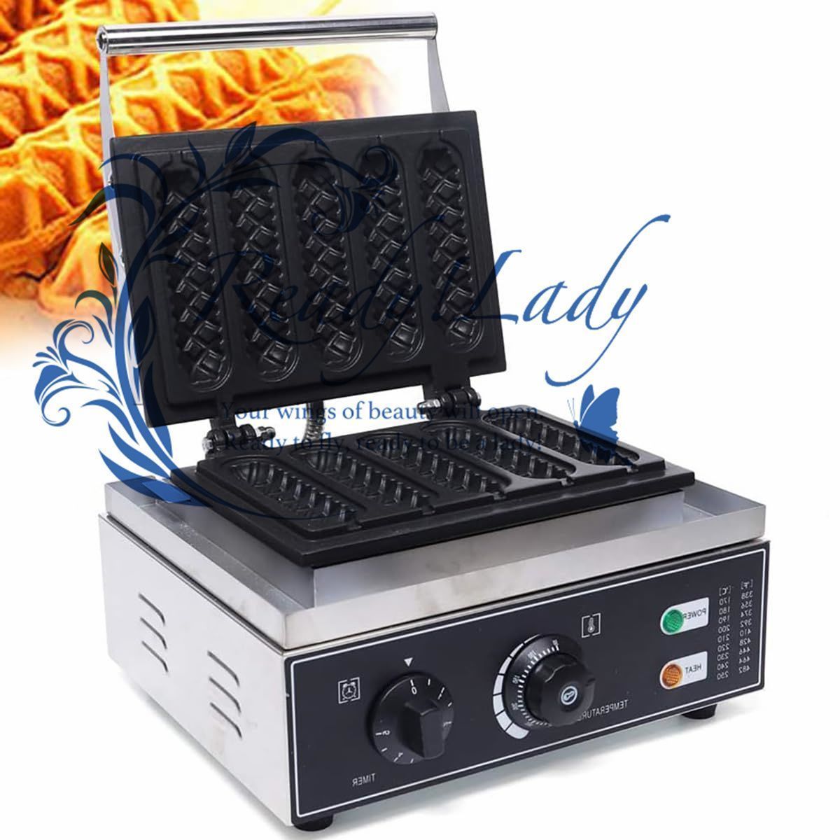 業務用フレンチホットドッグワッフルメーカーアイロンマシン 電気ノンスティックコーンドッグメーカー 1550W 5個 ホットドッグチーズスティ