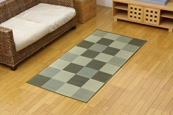 い草 花ござ/ラグマット 【ブロック柄 グリーン 江戸間3畳 174×261cm】 日本製 耐久性抜群 抗菌 防臭 調湿 〔リビング〕【代引不可】 い草 ブロック柄 花ござ&frasl;ラグマット 江戸間8畳 ds-い草 〔江戸間3畳