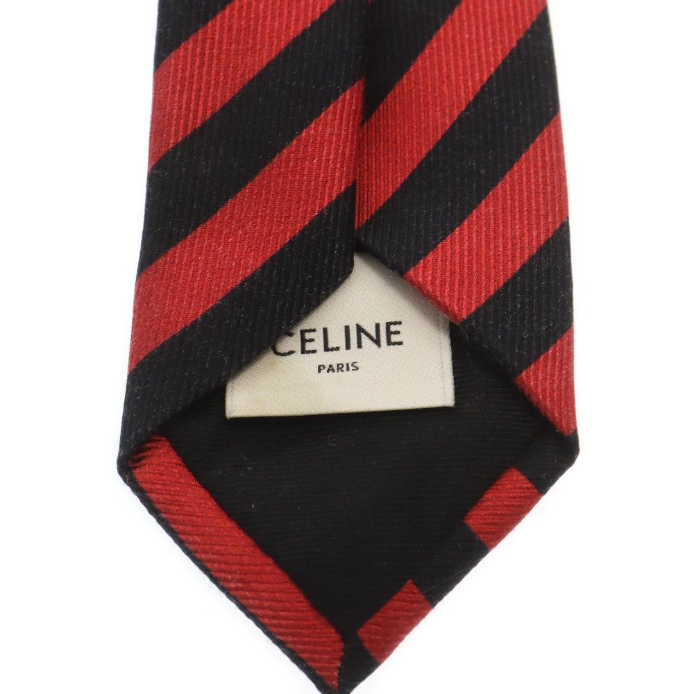 CELINE (セリーヌ) ストライプ スリム シルク ネクタイ レッド