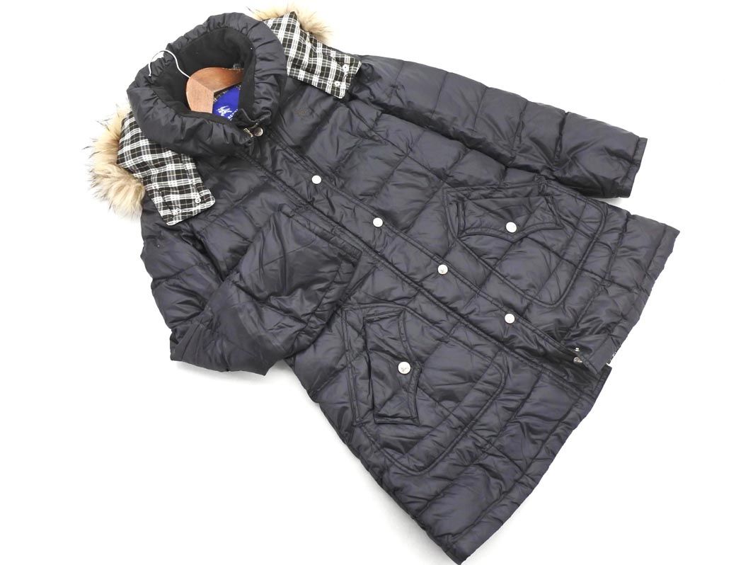 BURBERRY バーバリー BLUE LABEL タヌキファー ロング ダウン コート size38|黒 ◆ ◎レディース