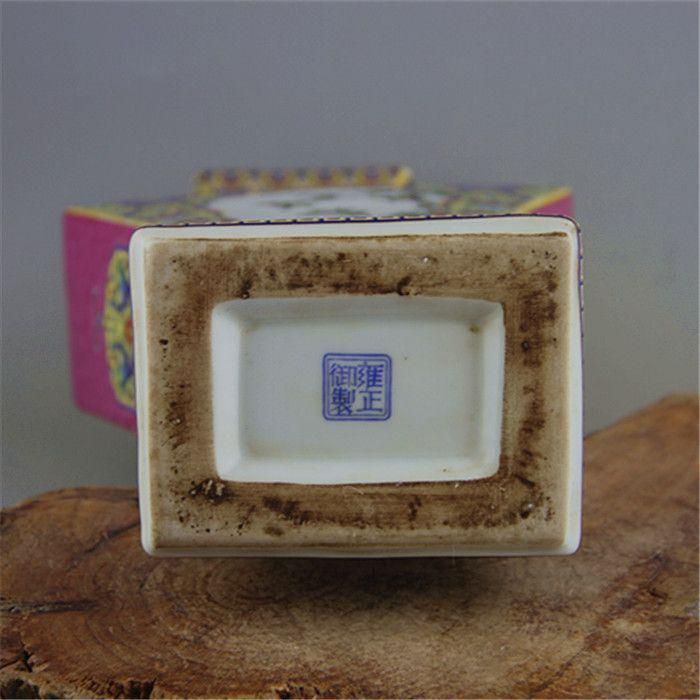 琺瑯彩 花鳥紋 四角い瓶 景徳鎮 陶磁器 装飾品 工芸品美術品