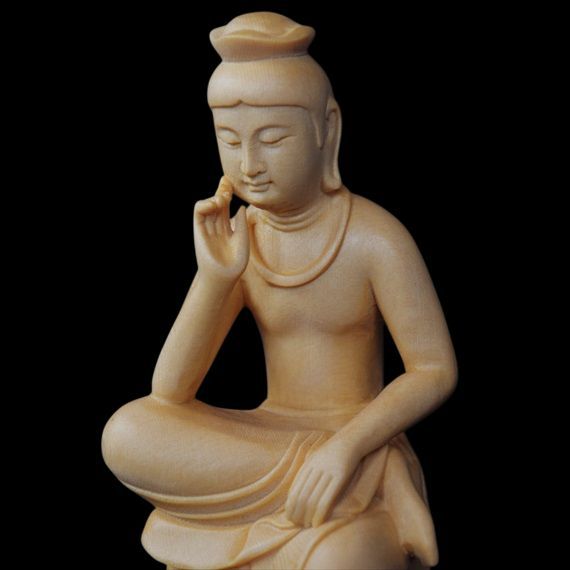 仏教美術 木製 弥勒菩薩 桐共箱 12.5cm 仏像 弥勒 菩薩 木彫り ミニ 仏壇 仏箱 弥勒菩薩 小さい