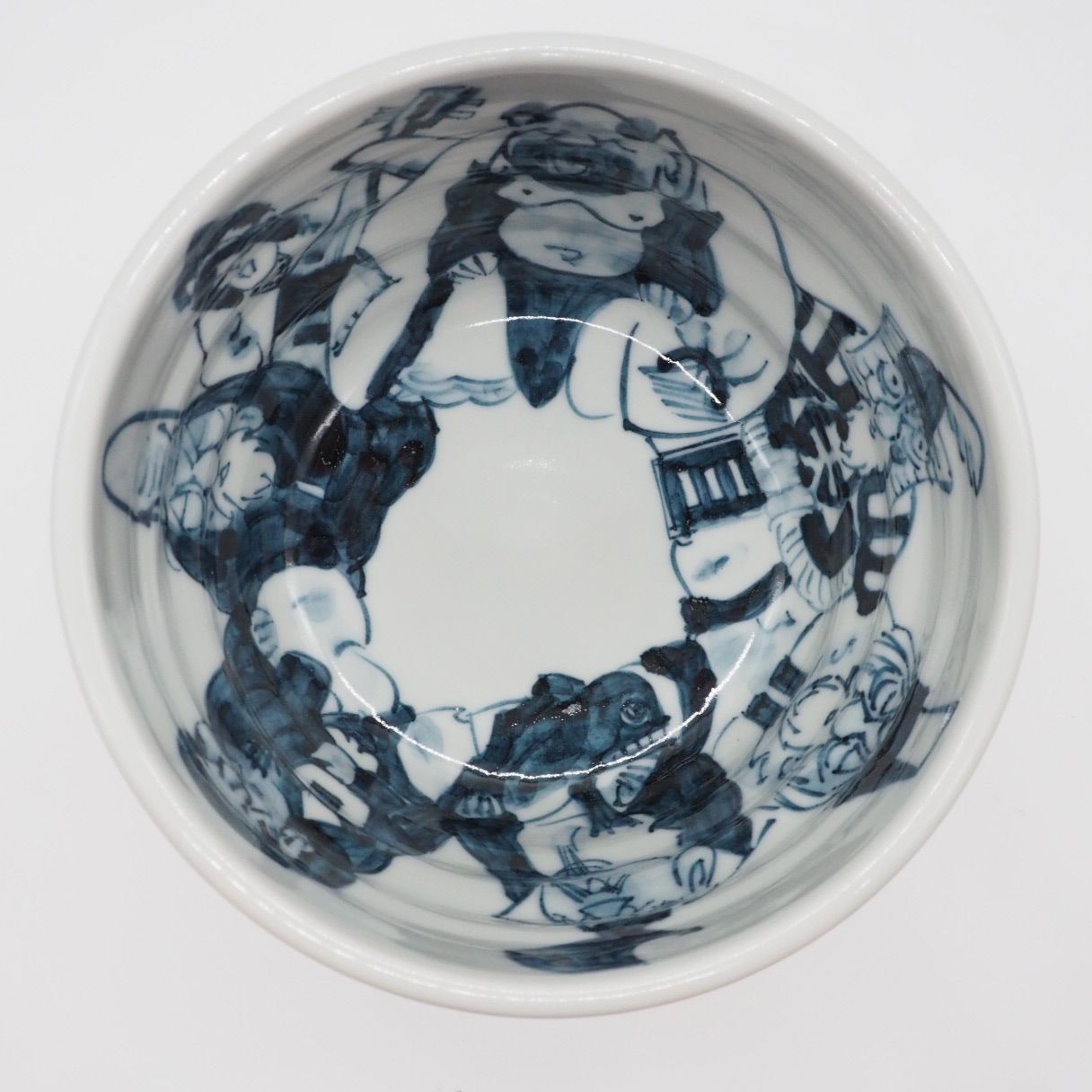 京焼・清水焼 村田幸之介(六齋窯) 七福神赤唐草小丼 恵比寿天