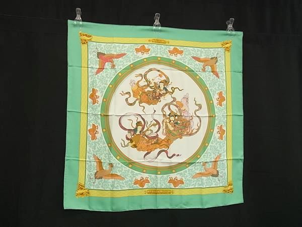 HERMES エルメス NIKKO 日光東照宮 カレ90 シルク 大判 スカーフ ストール ショール レディース グリーン系 BN3241