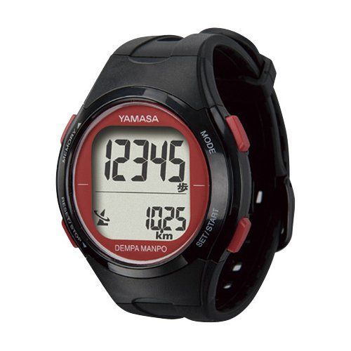 メンズ レディース ウォッチ万歩計 歩数計 電波 デジタル 山佐 DEMPA MANPO 43mm ブラック レッド ヤマサ YAMASA 左手首上面装着 ウォーキング 散歩 TM-500B|R 腕時計