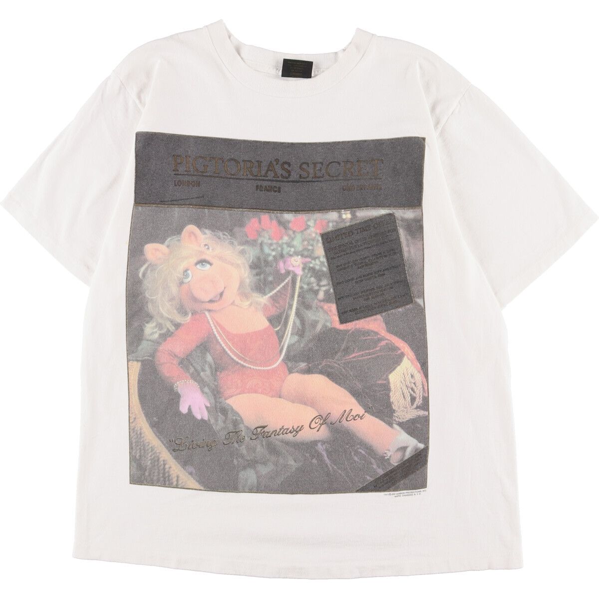 90年代 Chabges マペットショー MISS PIGGY ミスピギー PIGTORIA'S SECRETパロディ キャラクタープリントTシャツ USA製 メンズL ヴィンテージ /evb002122