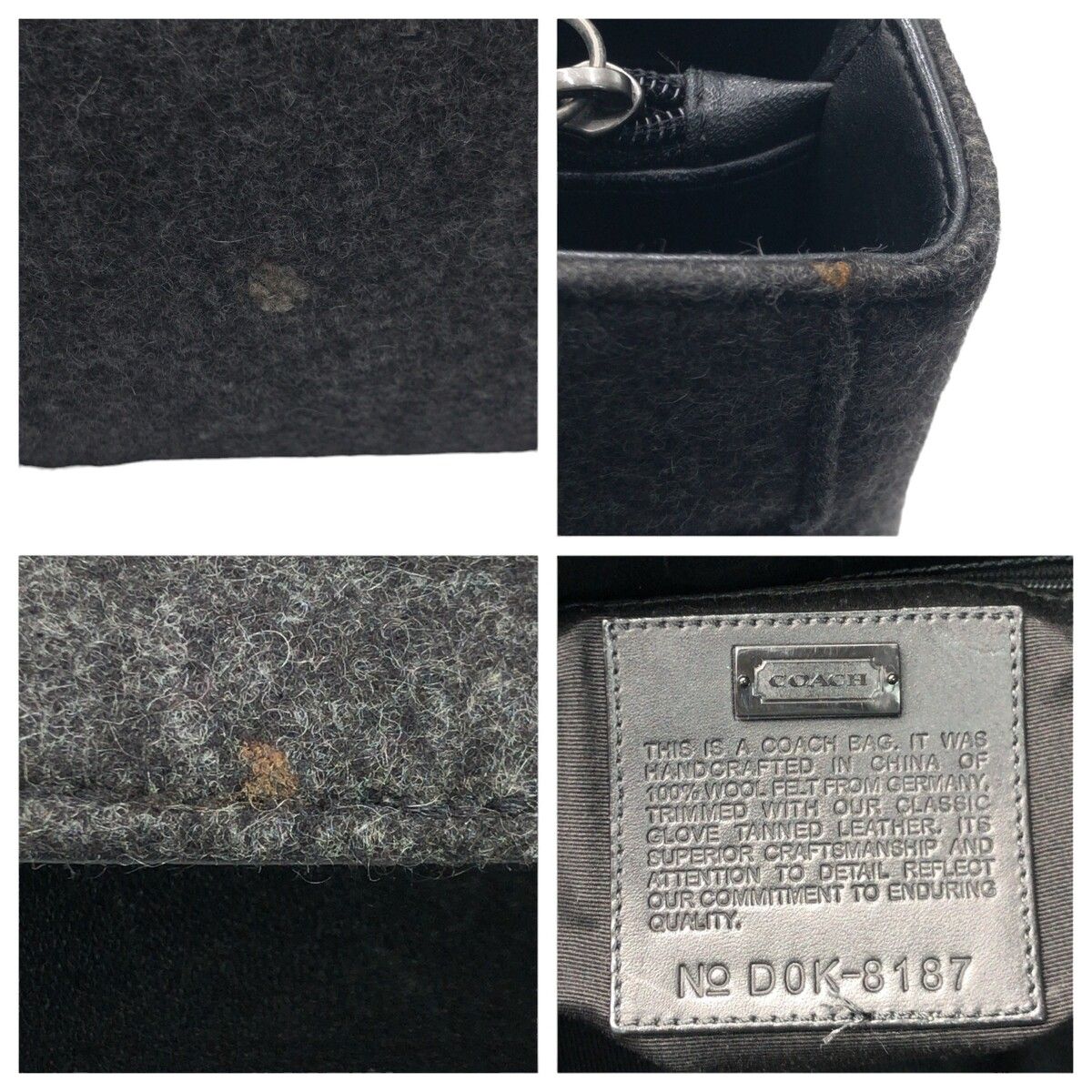COACH コーチ グレー 灰色 フェルト 8187 ハンドバッグ トートバッグ 