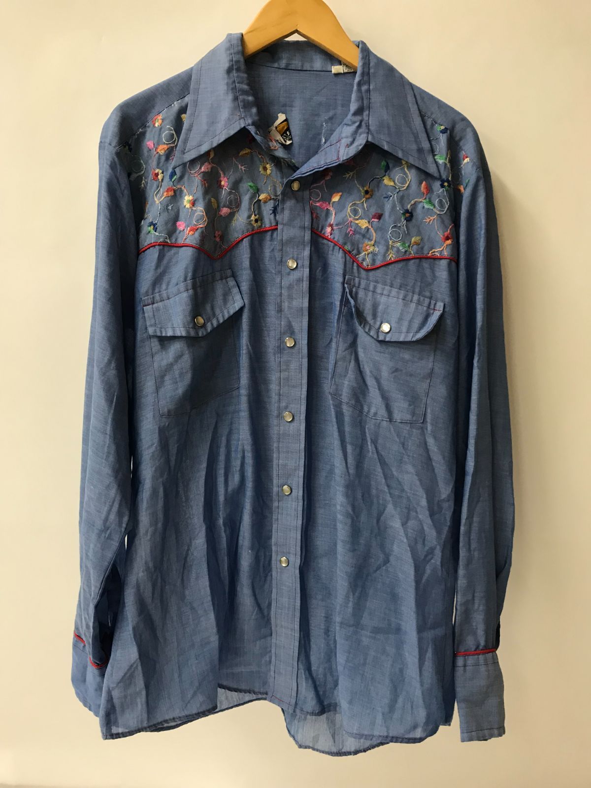 シャンブレーシャツ 刺繍 シャツ 古着 60s DOUBLE RINGER ハンドメイド
