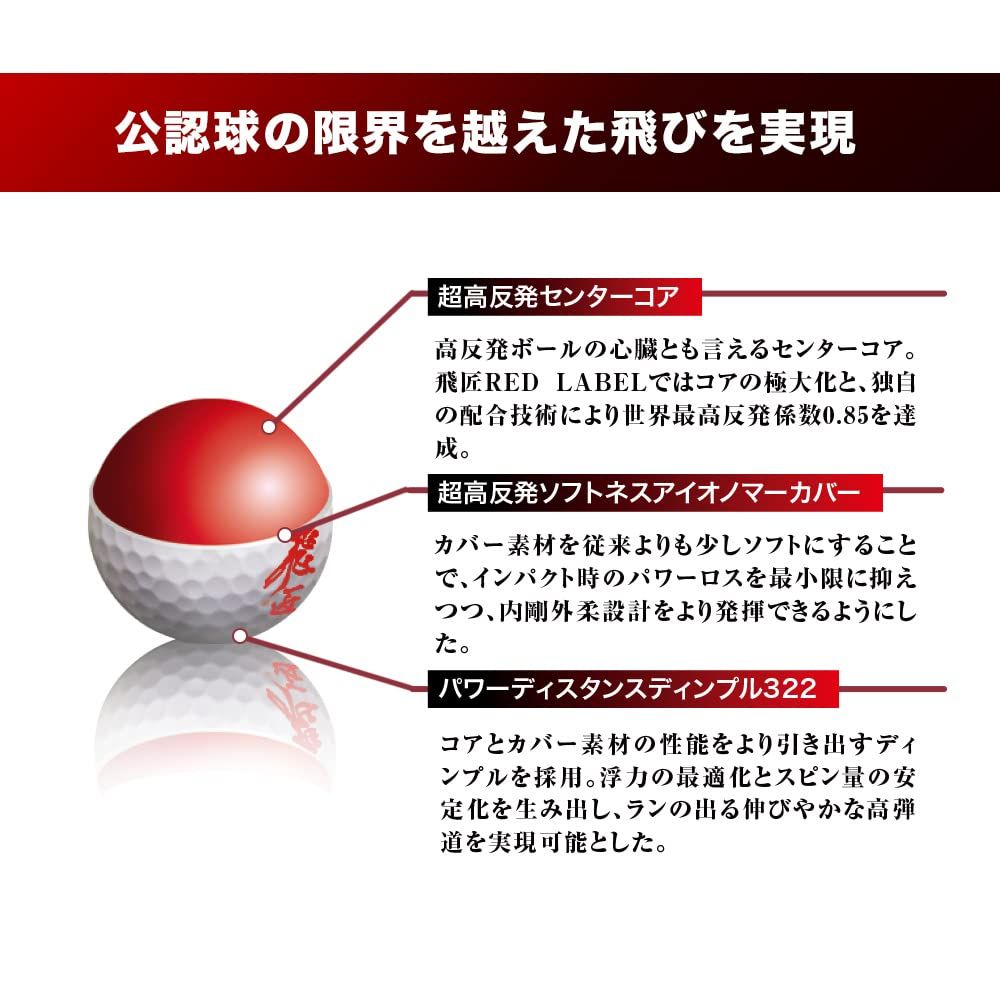ワークスゴルフ(WORKS GOLF) ゴルフボール 飛匠 レッドラベル 極