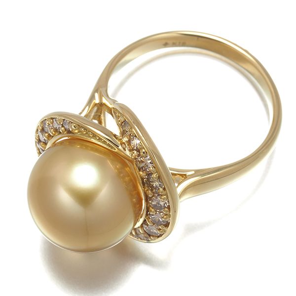 GSTV リング ゴールデンパール 真珠 12.0mm ダイヤ ダイヤモンド 0.45