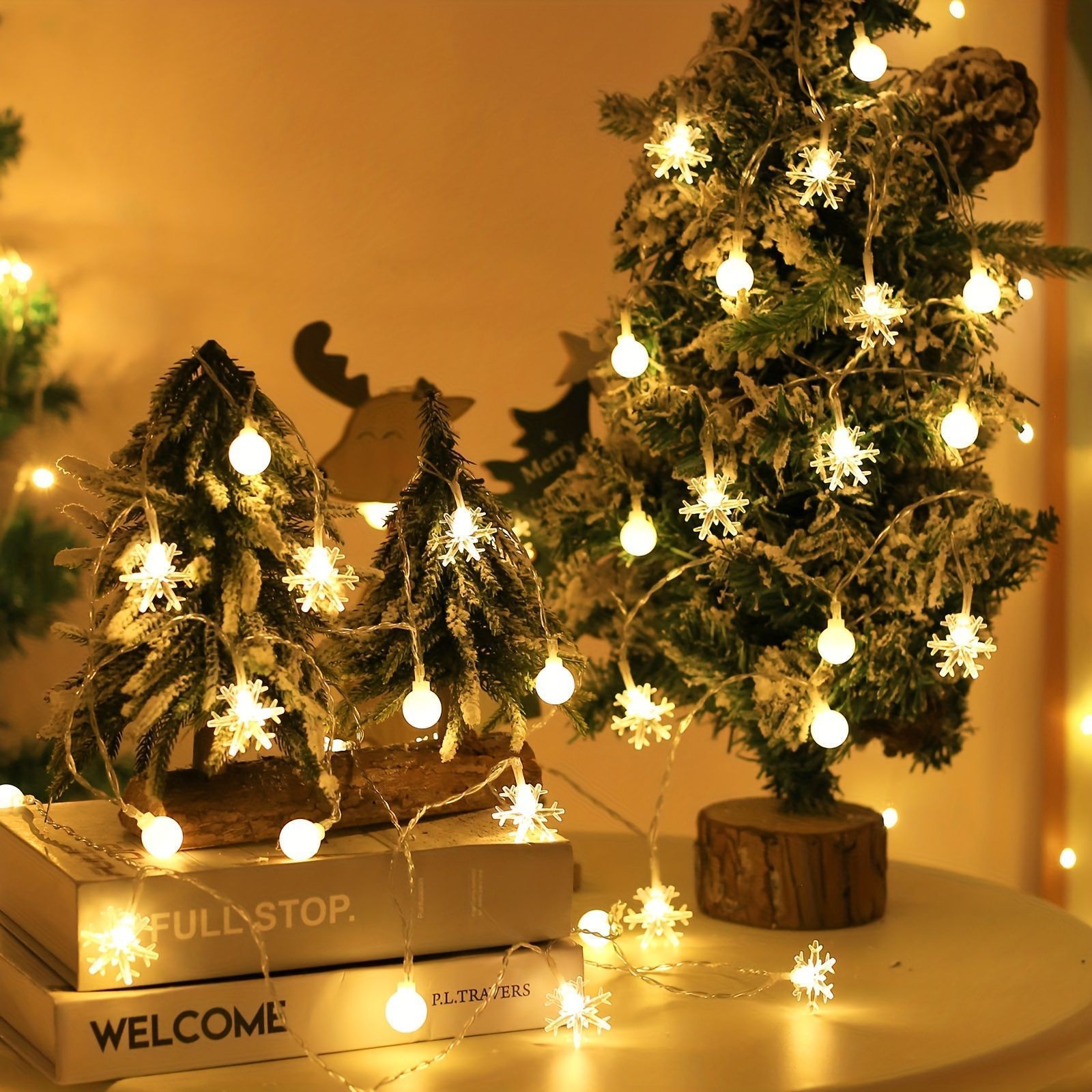 クリスマスライト 1pc 6メートル スノーフレークホワイト ボールクリスマス装飾 ライトストリングクリスマス 屋内装飾 スノーフレークライトストリングクリスマスツリー装飾ライト クリス