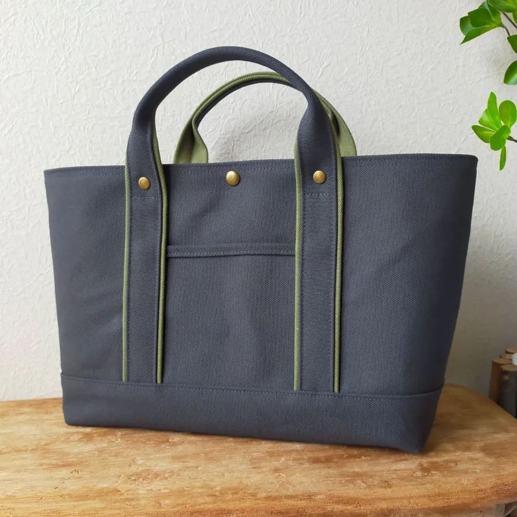 282. 8号帆布トートバッグ ワイドM チャコール×モスグリーン 全面8号