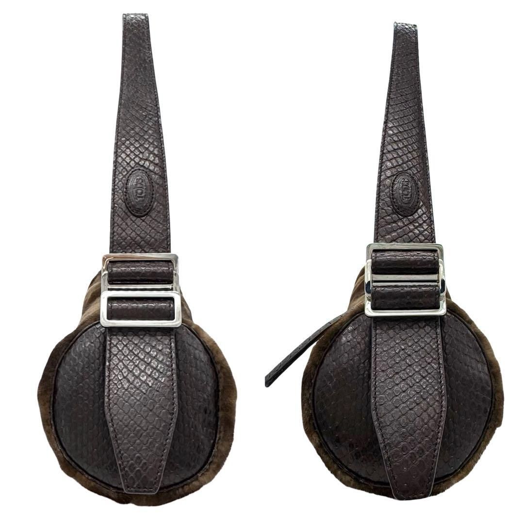 TOD'S トッズ ファー×パイソン型押 レザー ワンショルダーバッグ