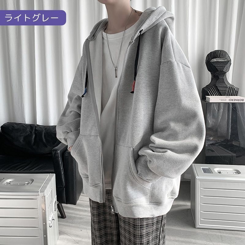 パーカー メンズ ジップアップ スウェット ゆったり ジップパーカー 無地 秋 冬 長袖 アウター スエットフルジップパーカー 春 春服 秋 秋服 スポーツ ジャージ ビッグシルエット ルーズ コ