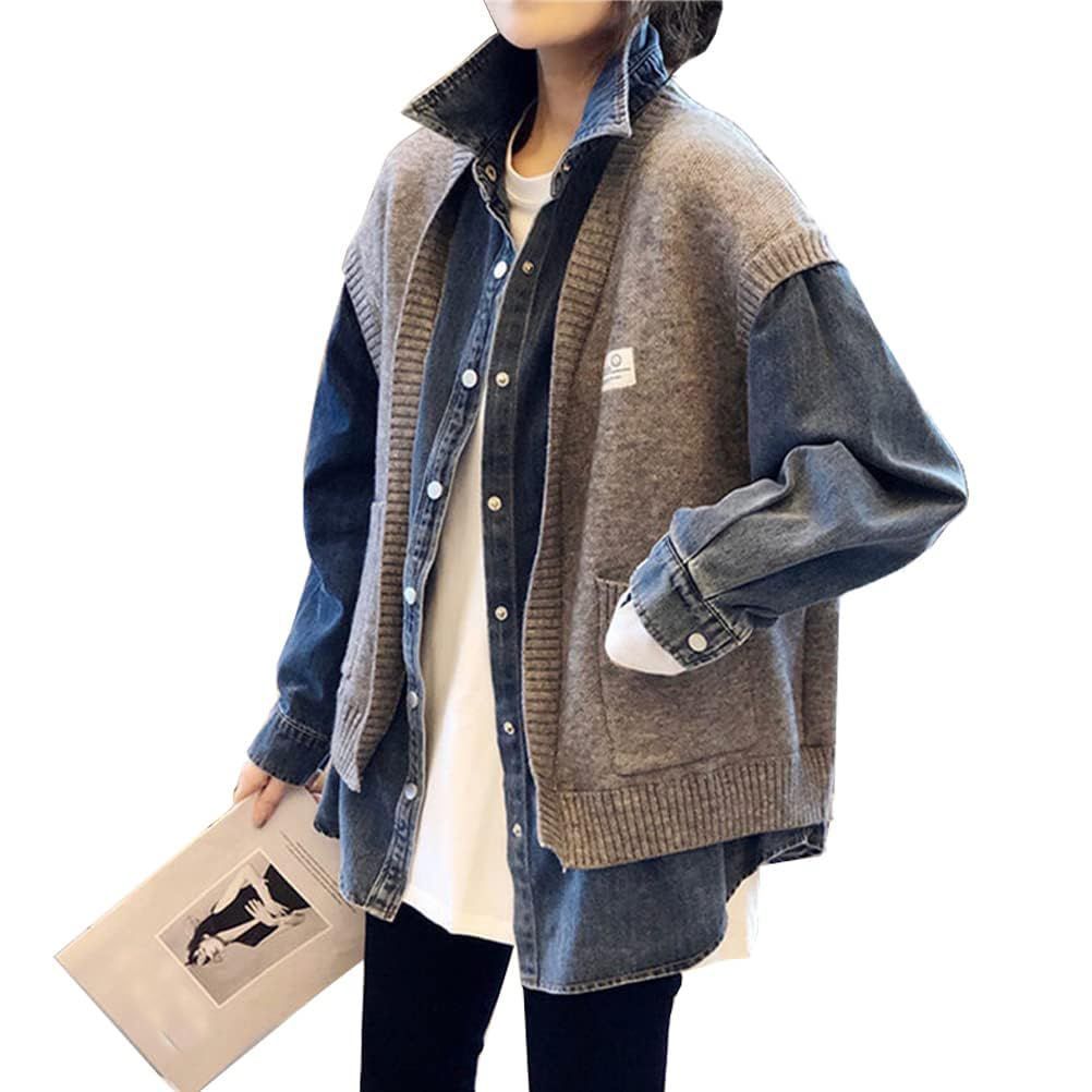 Size Free Size_Color グレー JINZUOMA レディース コート ジャケット デニムジャケット デニムコート カーディガン トップス アウター 春 秋 長袖 デニム カジュアル ファッション ゆったり 通勤 通学 日常服 グレー F