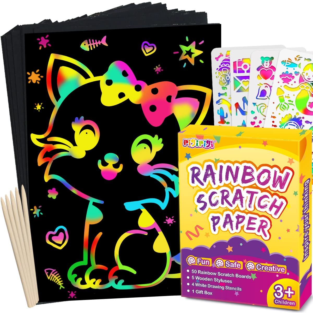 pigipigi Scratch Paper Art for Kids - 59 Pcs Magic Rainbow Scratch Paper Off Set Scratch Crafts Arts Supplies Kits Pads She [ゴールド]