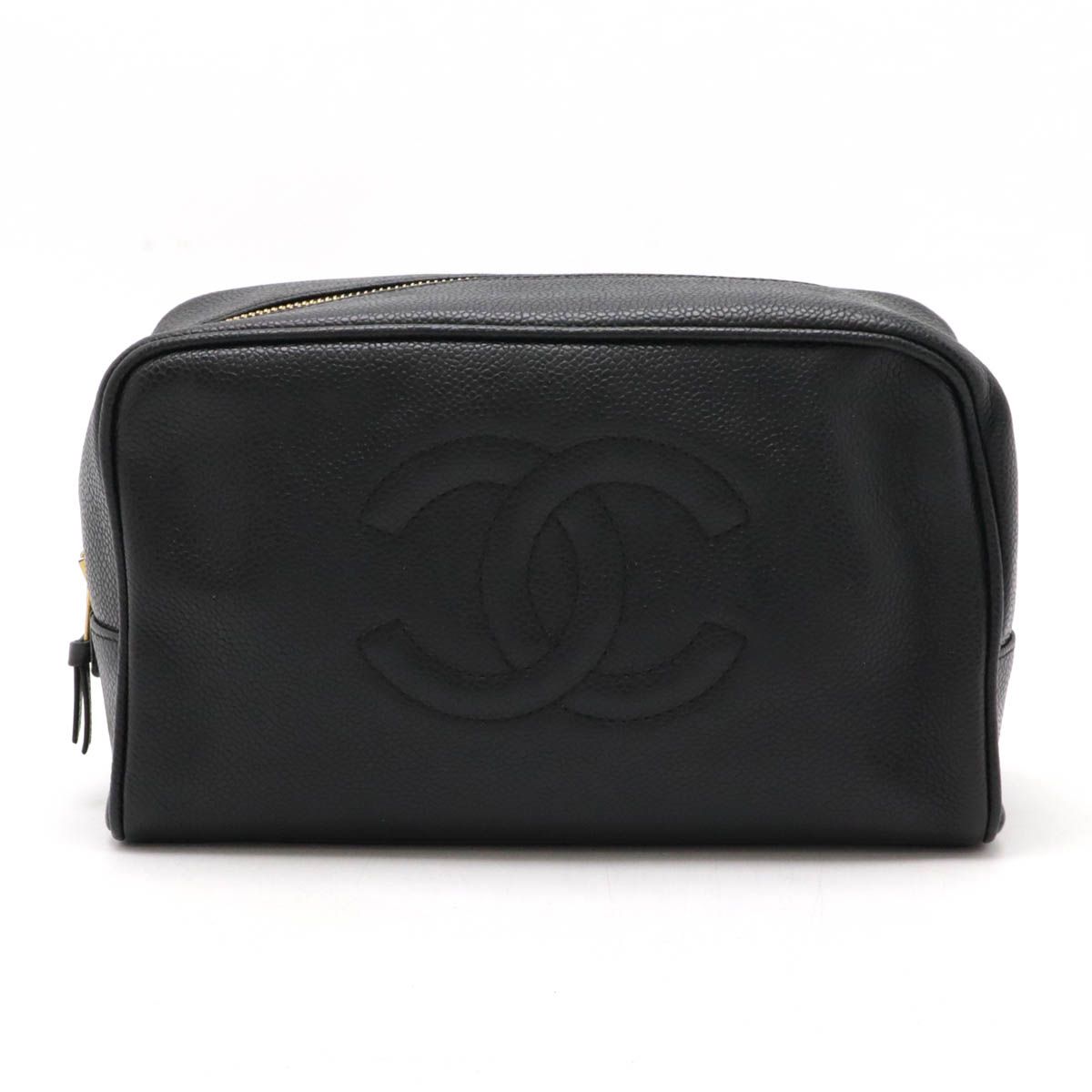 CHANEL シャネル ココマーク クラッチバッグ セカンドバッグ 化粧ポーチ コスメポーチ キャビアスキン レザー ブラック 黒 ゴールド金具