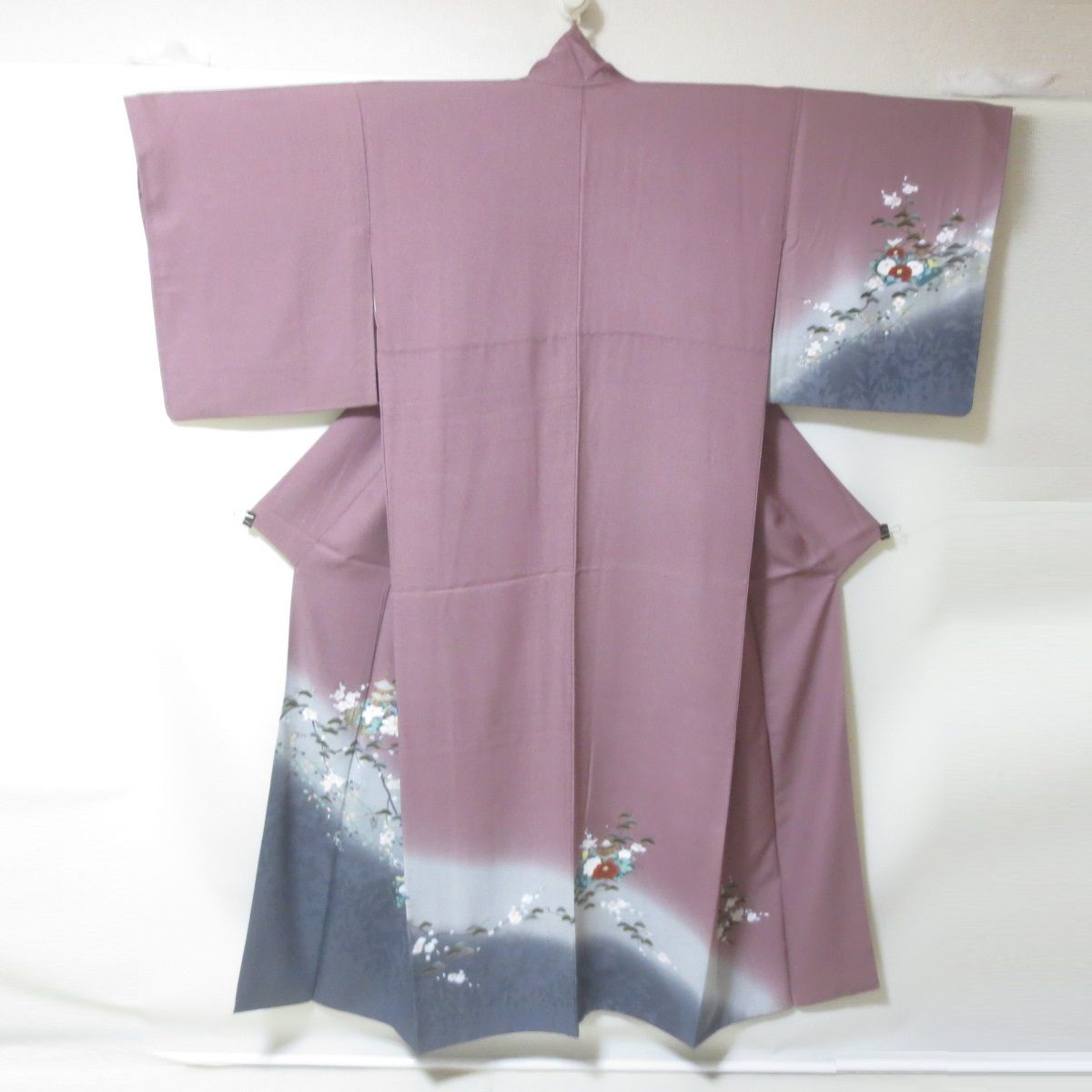 美品洗える夏着物駒絽附け下げ訪問着花文様金彩入手縫い藤色