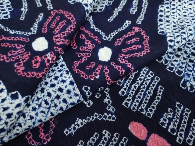 平和屋-こころ店□極上 夏物 浴衣 有松鳴海絞り 色紙花文 綿 逸品