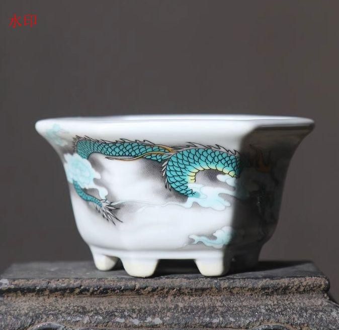 竜騰四海円盆 盆栽鉢 植木鉢 小品盆栽鉢 大品盆栽鉢 竜