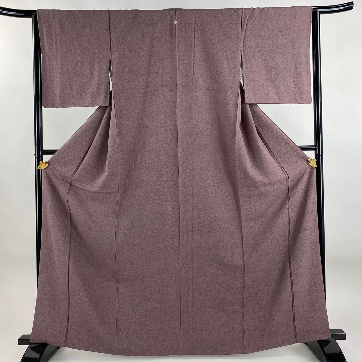 小紋 身丈163.5cm 裄丈64cm M 袷 落款 幾何学模様 縮緬 灰紫 正絹 秀品 一つ紋