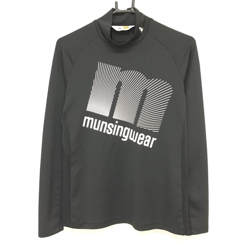 【美品】マンシングウェア 長袖ハイネックシャツ 黒×白 インナーシャツ ビッグロゴ レディース L ゴルフウェア Munsingwear
