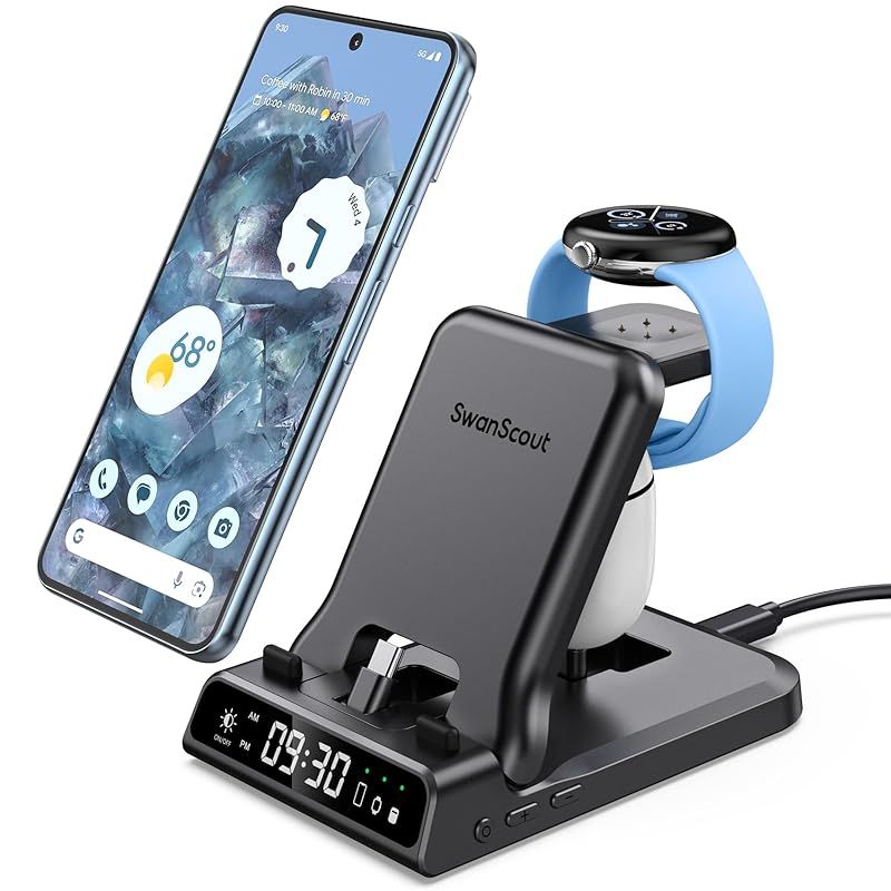  Google Pixel Watch 2対応 3in1充電スタンド、SwanScout 701G2、折りたたみ式 25W 急速充電器、Google Pixel 9 Pro XL/9 Pro/9/8 Pro/8a/8/7 Pro/7/6/6 Pro、Pixe 1 電源アダプター・充電器