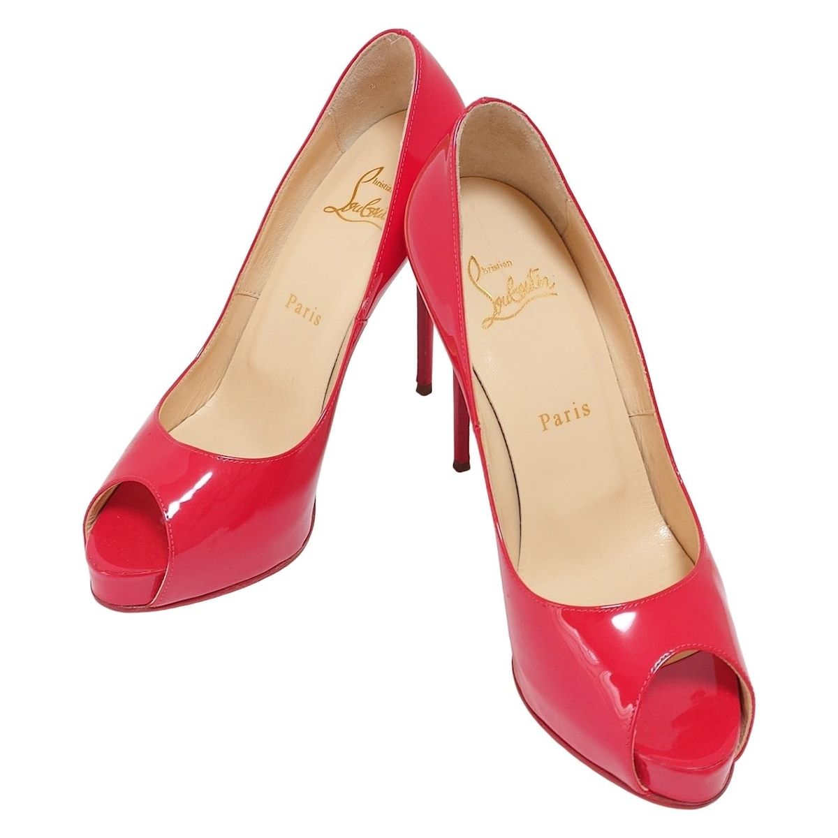 クリスチャンルブタン パンプス レッド 赤　オープントゥ　ピンヒール 中古・古着通販】Christian Louboutin (クリスチャン・ルブタン
