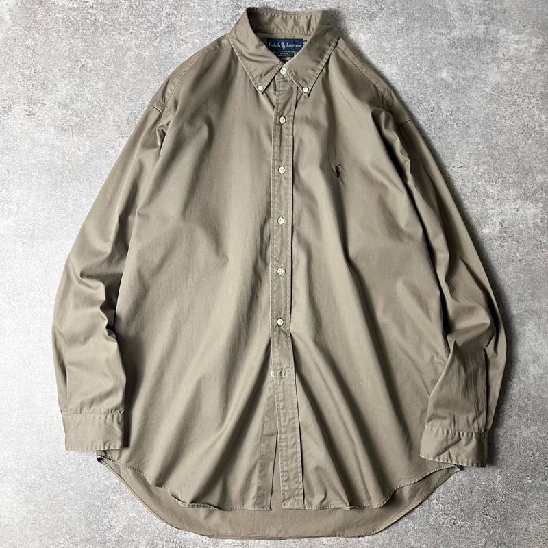 90s RALPH LAUREN 長袖 コットン ボタンダウン シャツ L | 90年代 POLO ポロ ラルフローレン BLAKE ポニー刺繍 カーキ