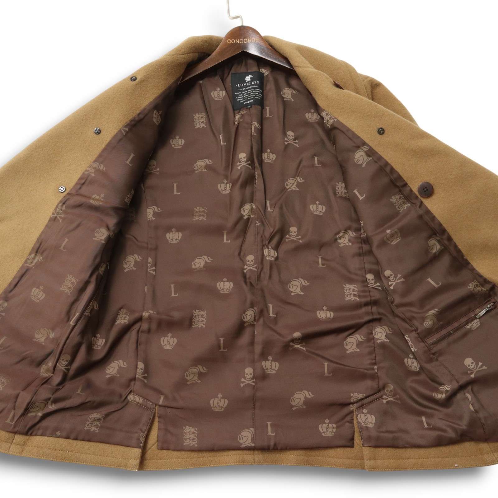 美品『ラブレス」ピーコート メルトン スカル刺繍ロゴ イタリア生地 ネイビー 美品『ラブレス」ピーコート メルトン スカル刺繍ロゴ イタリア生地