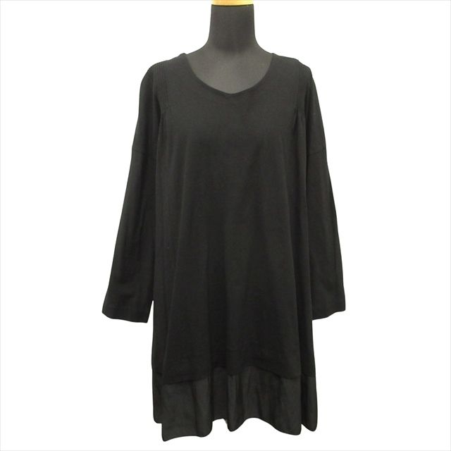 14ss ハート イッセイミヤケ HaaT ISSEY MIYAKE オーバーサイズ ワンピース チュニック カットソー ドレス 切替 プリーツ 2 黒 ブラック レディース