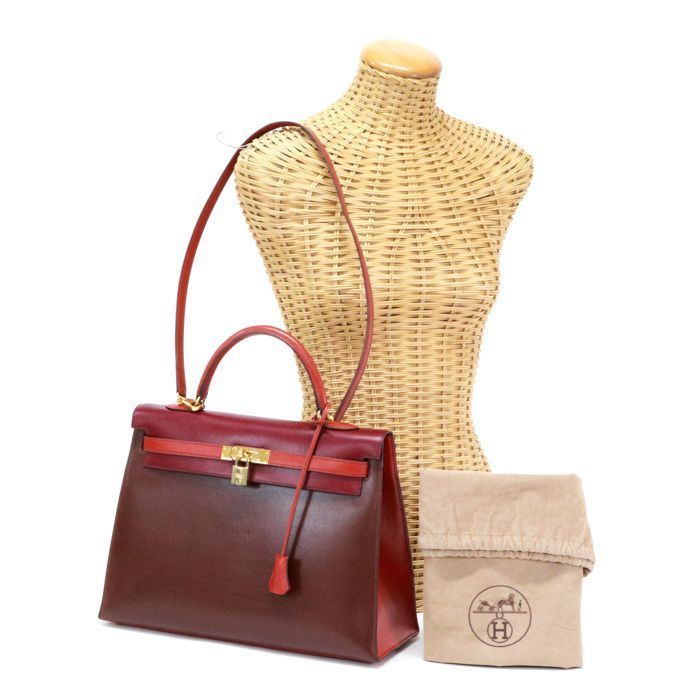 エルメス HERMES ケリー35 外縫い トリコロール ボックスカーフ
