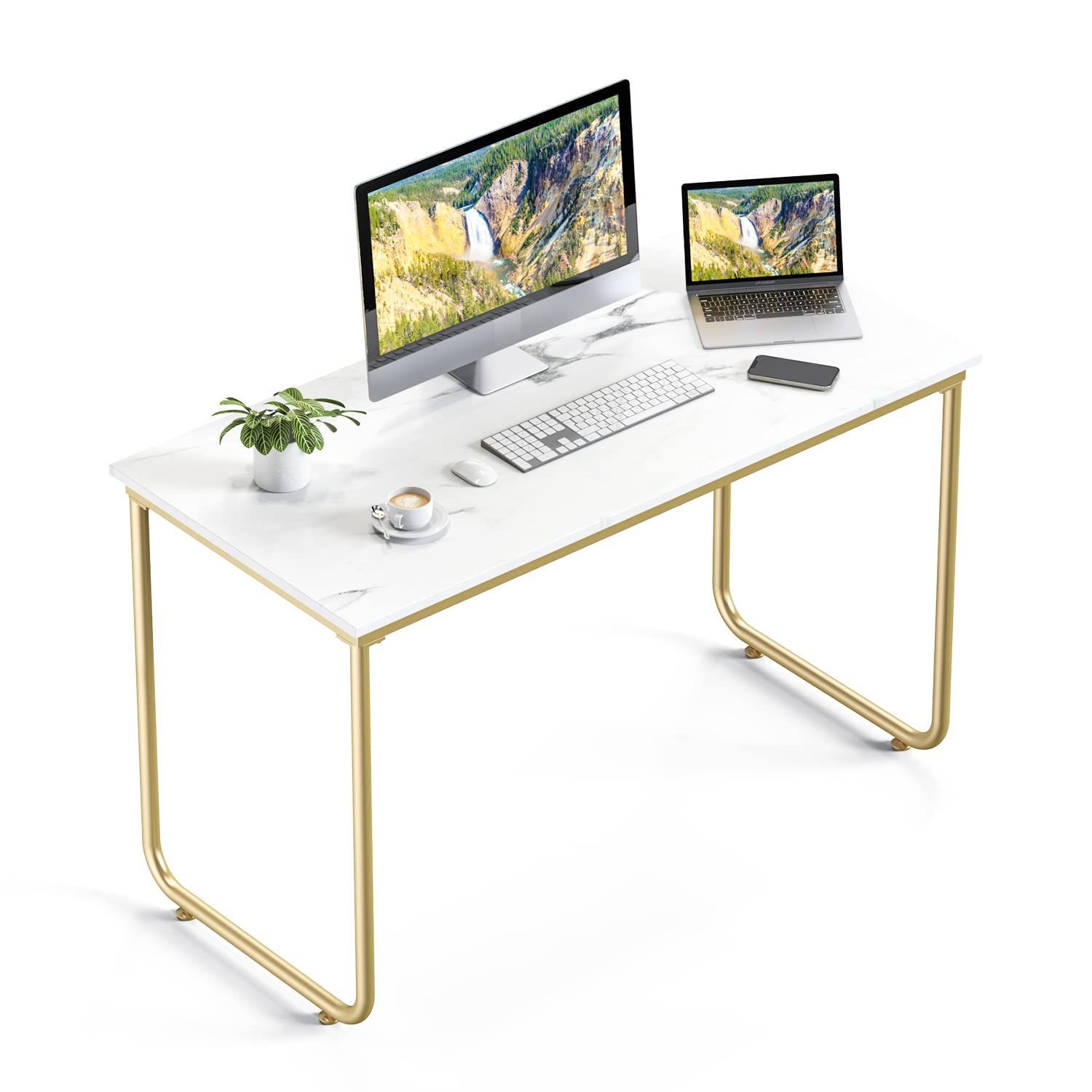 新着商品 パソコンデスク ワークデスク 化粧テーブル 大理石模様 ダイニングテーブル オシャレ 北欧風 学習机 木製天板 金属フレーム 頑丈 MONCOT 簡単組立 幅120×奥行き58×高さ76cm CP102-WH