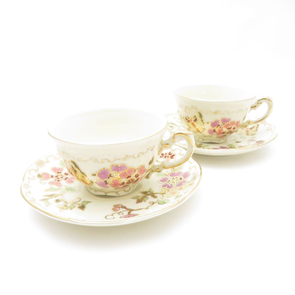 Zsolnay 花柄カップ&ソーサー4客セット