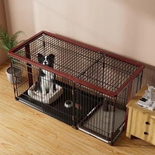 k001レッド ネジなど 犬用 ケージ ペットサークル 犬 サークル 幅145*奥行き68*高さ70cm 室内サークル トイレトレーニング出来る しつけできる 犬トイレ-ペットマット付き 室内 お手入れ簡単 木製風