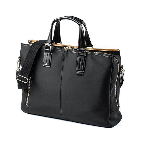 サンワダイレクト 日本製ビジネスバッグ 2WAY 高強度ナイロン使用 ダブル収納 三方ファスナー ブラック 200-BAG157BK 1個