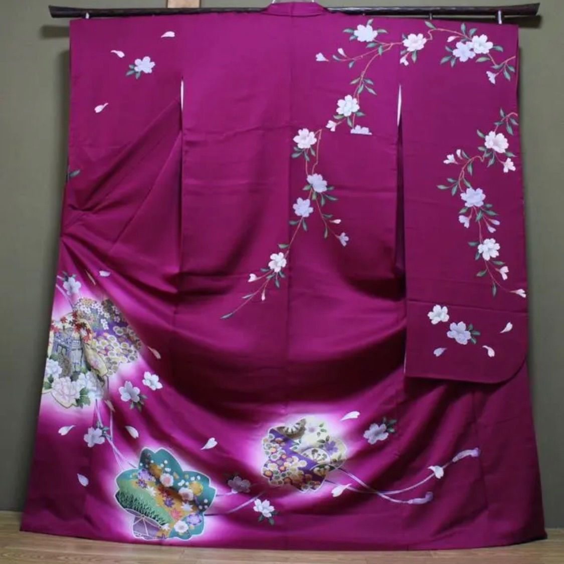 20237【即購入OK】振袖 紫 八重桜 金彩 正絹 セット可能【即発送】