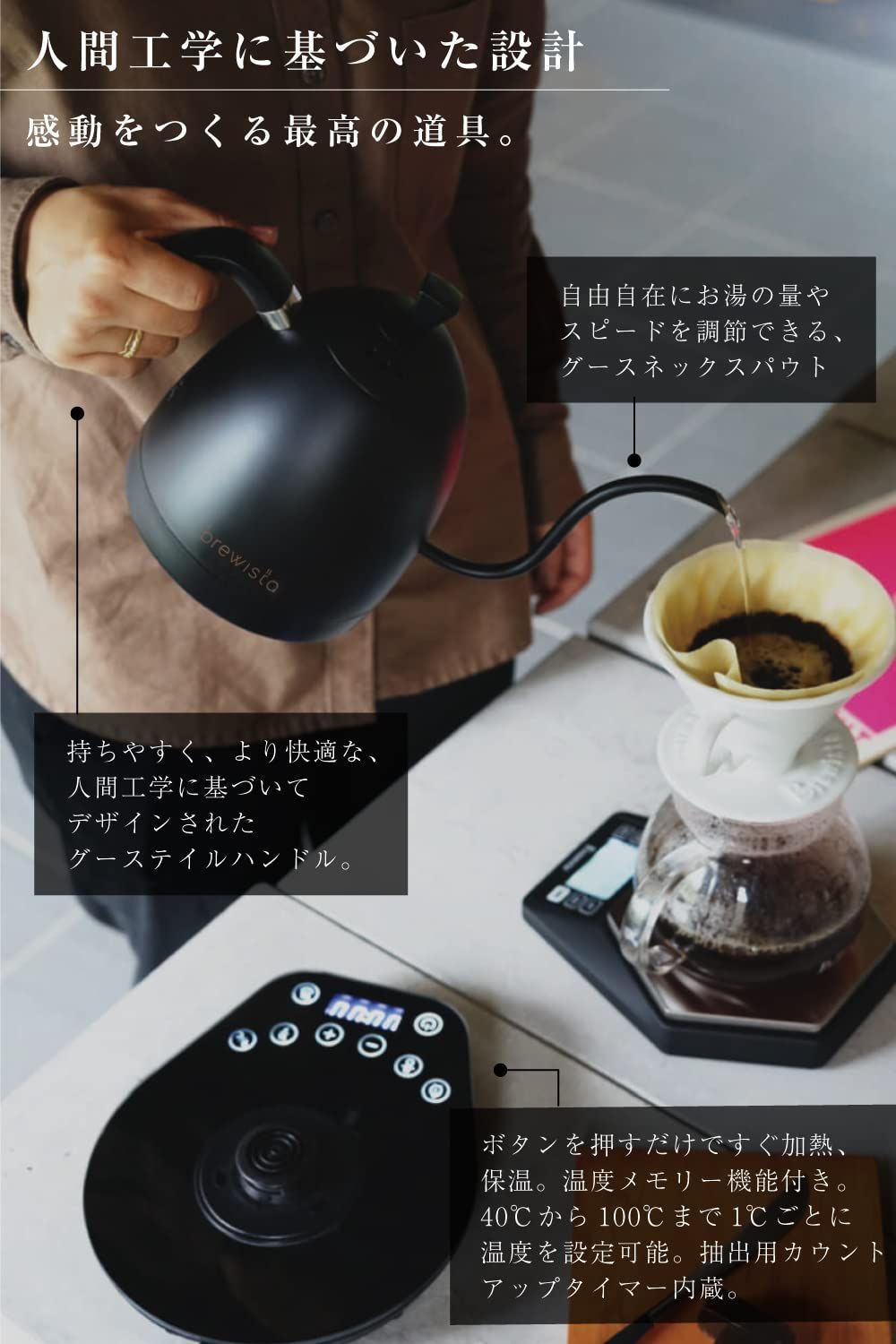 コーヒーケトル 温度調節機能付 ドリップケトル 電気ケトル クロス付