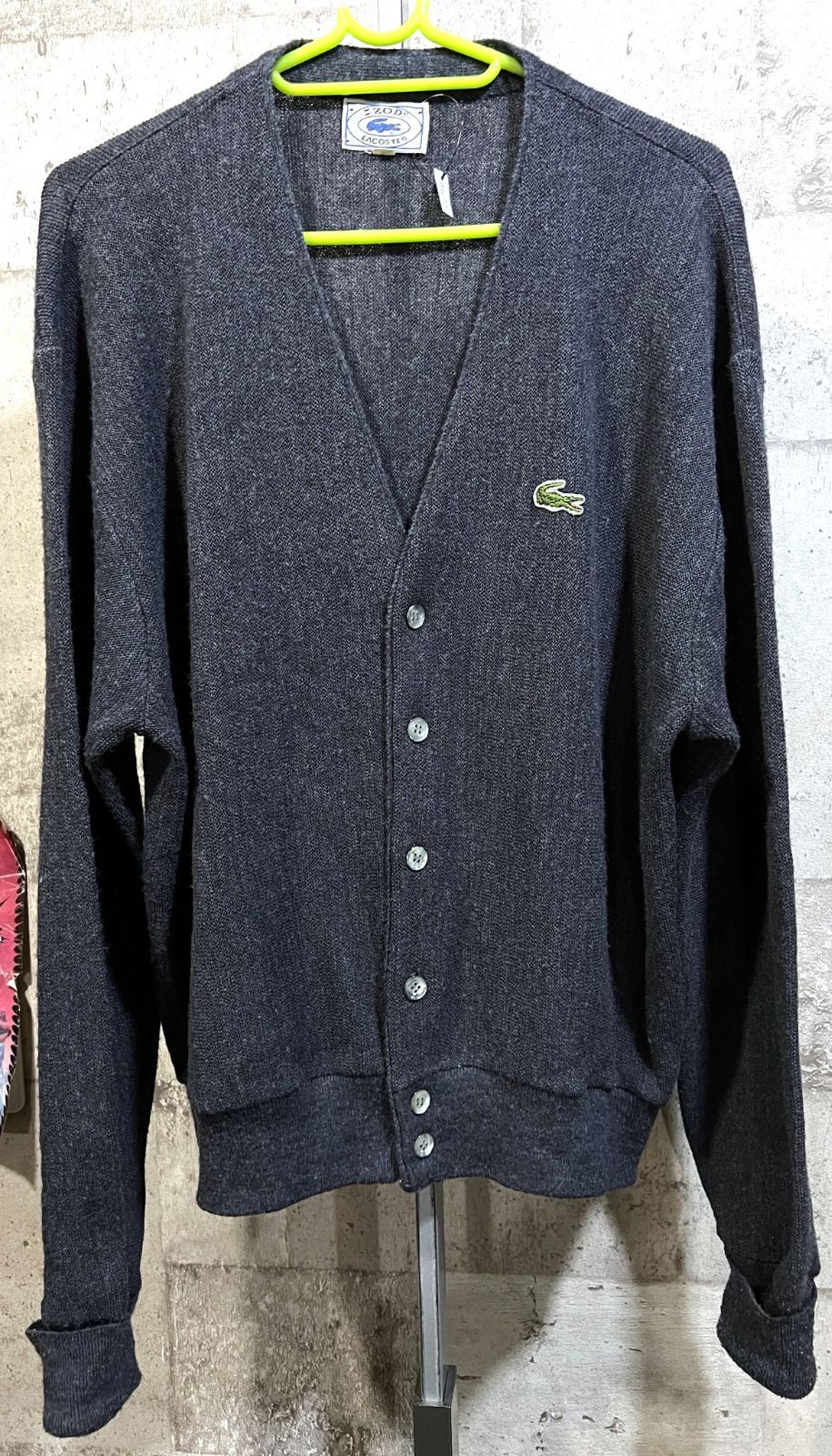 70'S-80'S IZOD LACOSTE 糸巻きタグ 青円タグ アクリル カーディガン L