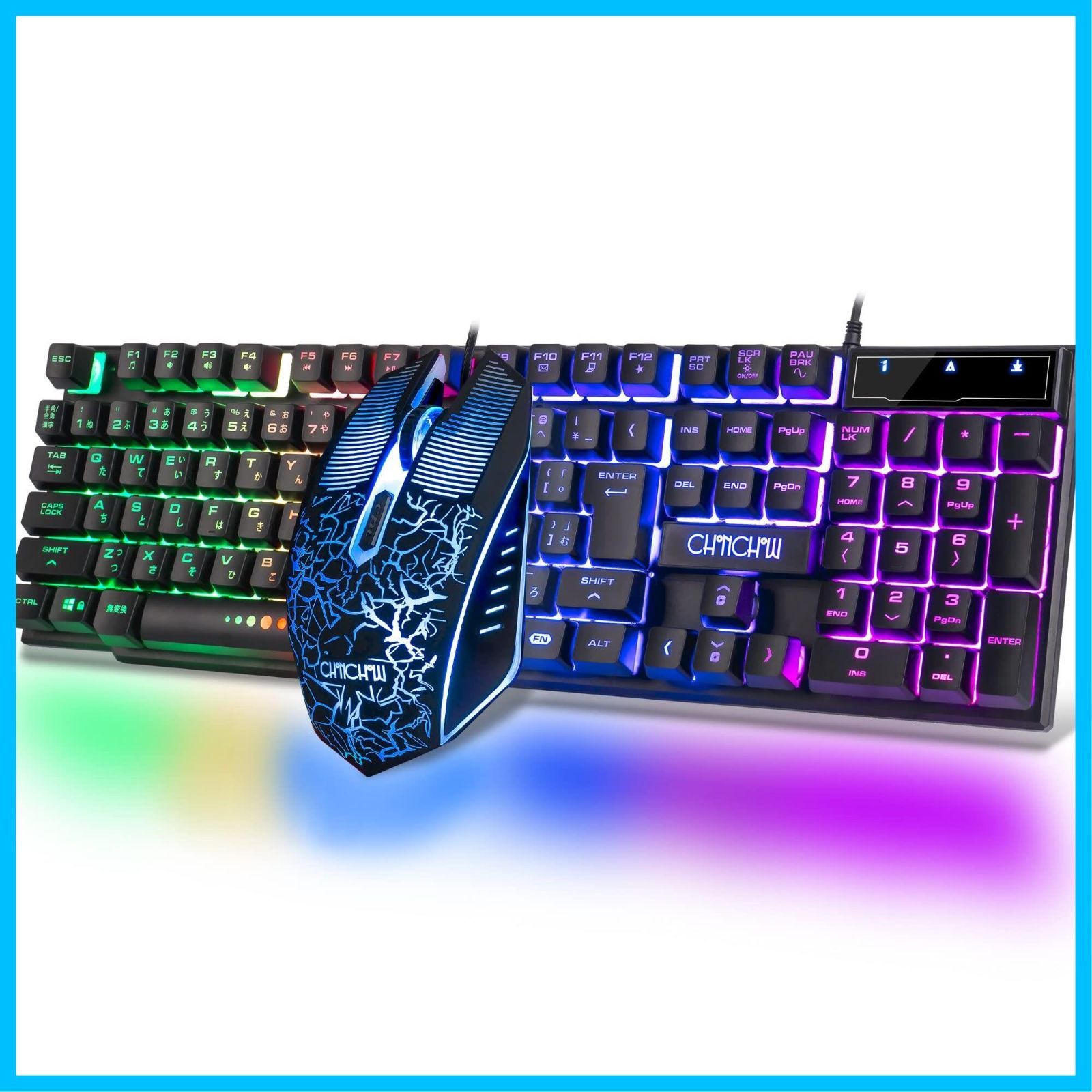 【在庫処分】OS対応 ゲーミングキーボードマウスセット ゲーミングキーボードマウスセット PC/Windows/Mac 108キー 19キー防衝突 4段階DPI 有線 光る 401J テンキーレス 7色ゲーミングマウス「無変