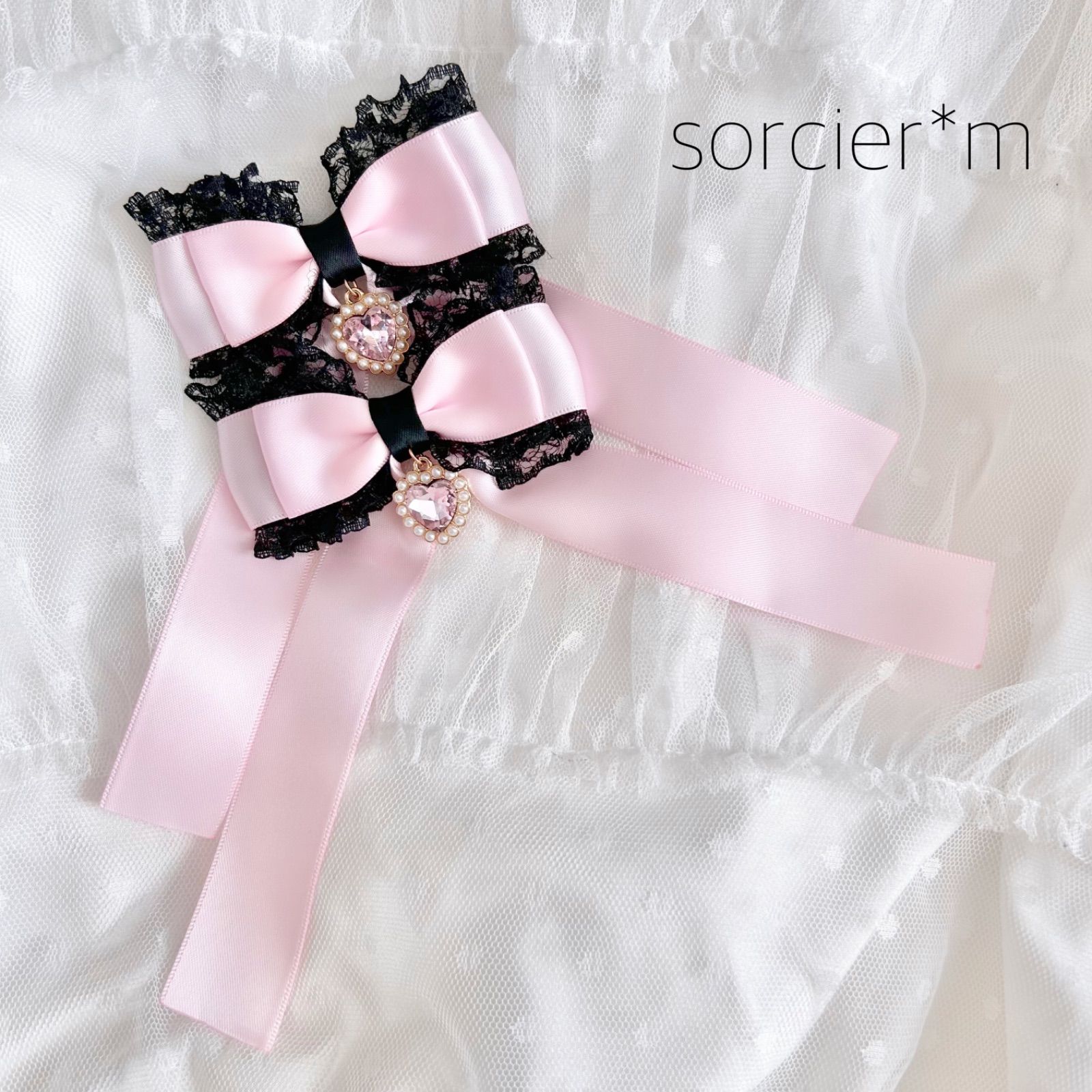 SALE♡handmade♡♡ふわふわリボンツインクリップ くすみピンク 量産型 リボン ヘアクリップ ロリィタ ゆめかわいい ピンク