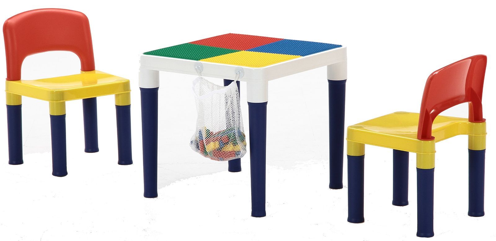 新着商品 幅44×奥行44×高さ42cm 3点セット カラフル チェア2脚 チェア 2WAYテーブル テーブル 100ピース 子供用 ブロック付き 不二貿易 95413