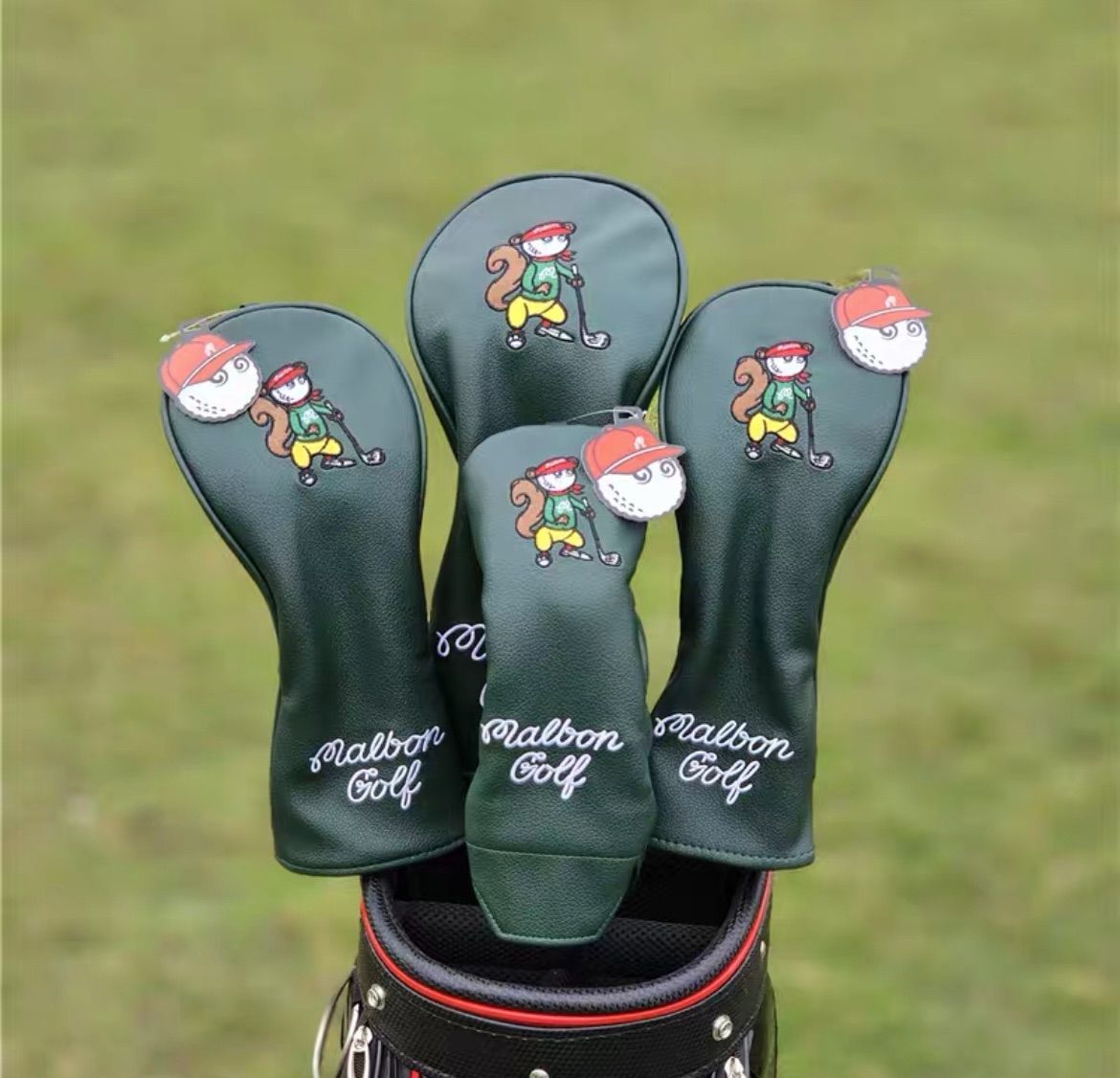 【新製品大人気4点セット】 リスMalbon Golfマルボンクラブカバー濃い緑 新製品大人気4点セット】リスMalbon Golfマルボンゴルフクラブ