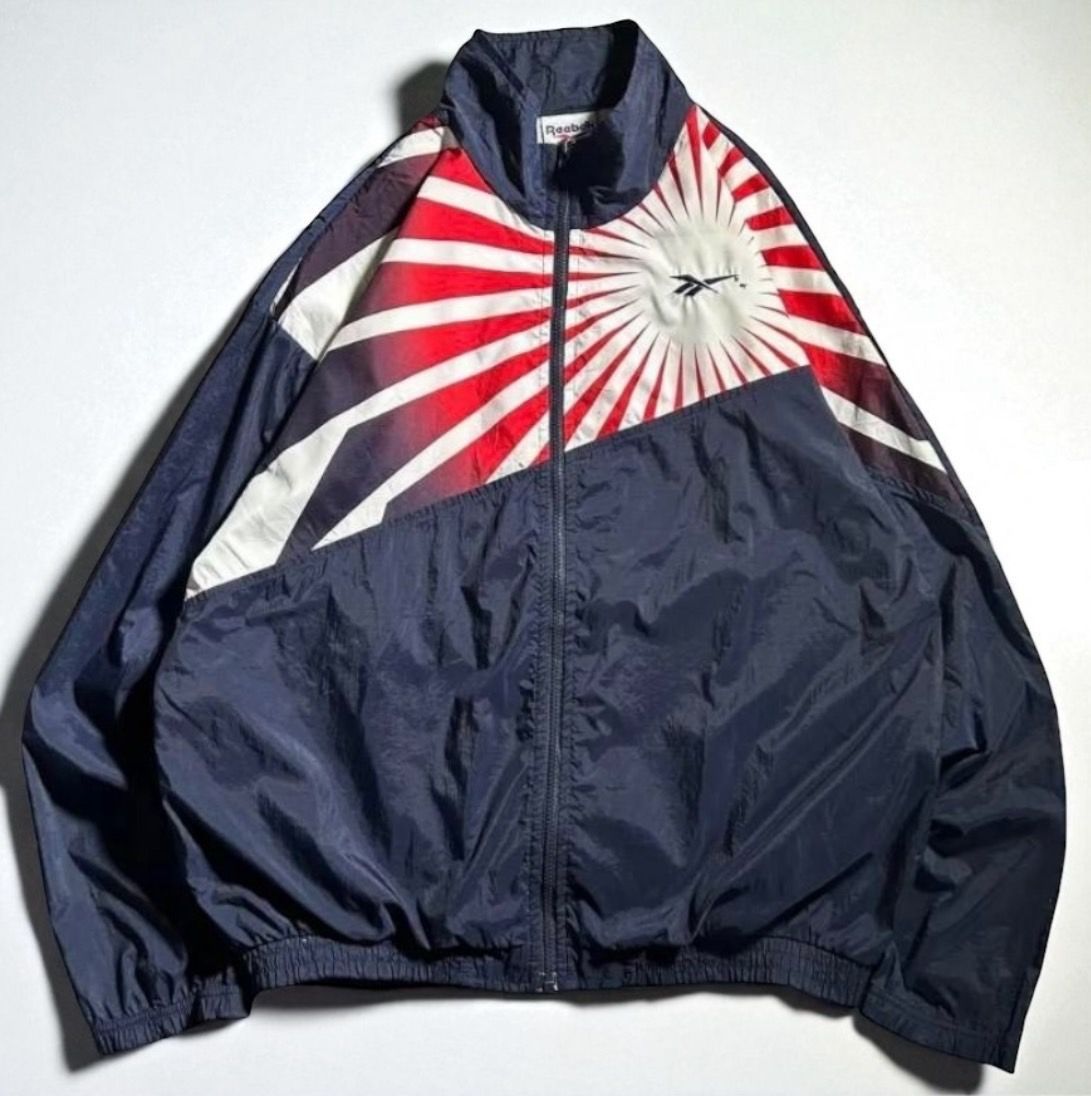 90年代 Reebok リーボック ナイロンジャケット 旭日旗 刺繍 ネイビー