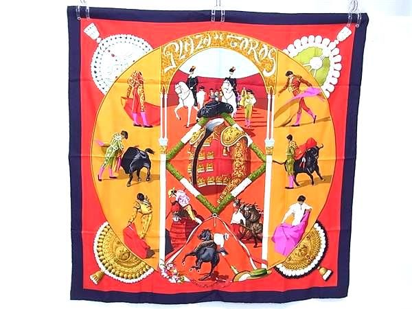 HERMES カレ90 闘牛場 PLAZA DE TOROS シルク ランクB エルメス カレ90 PLAZA DE TOROS 闘牛場 スカーフ シルク ブルー