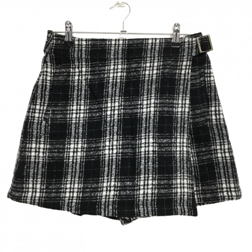 【美品】ビームスゴルフ キュロットスカート 黒×白 チェック柄 ウール アンゴラ混 レディース M ゴルフウェア BEAMS GOLF