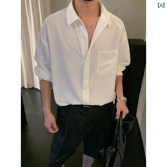 [XL]春 コーデ メンズ 用 服 シンプル ファッション オシャレ 大人 かっこいい 紳士服 ゆったり 長袖 シャツ ドレープ ハイエンド ホワイト ジャケット 春秋  カジュアル 通勤スタイル 重ね着